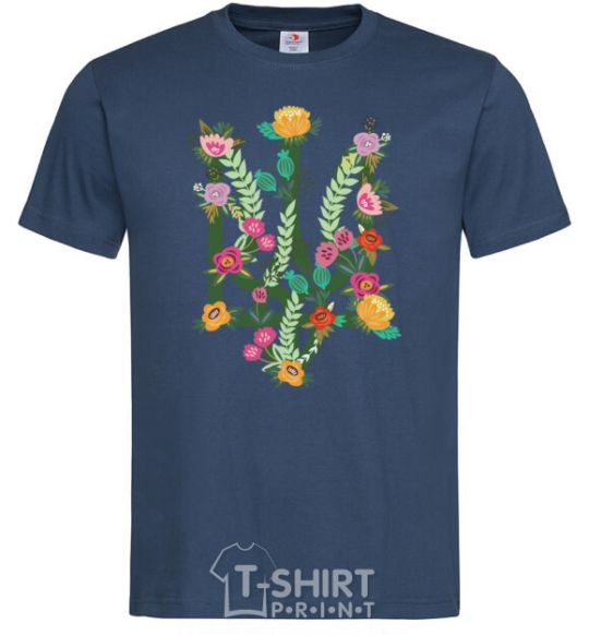 Men's T-Shirt Coat of arms with flowers navy-blue фото