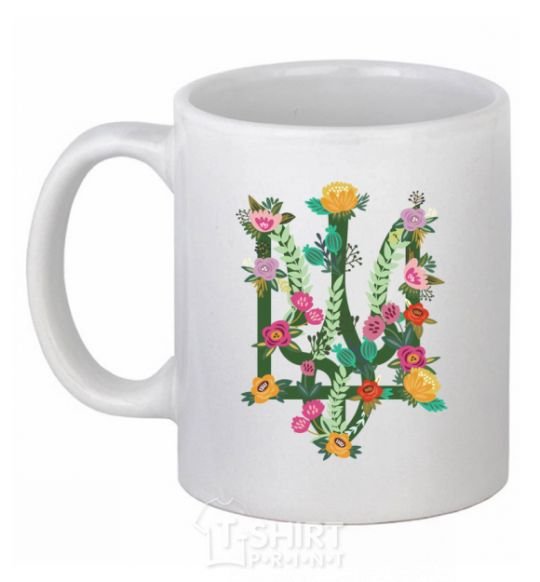 Ceramic mug Coat of arms with flowers White фото