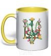 Mug with a colored handle Coat of arms with flowers yellow фото