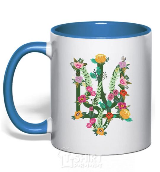 Mug with a colored handle Coat of arms with flowers royal-blue фото