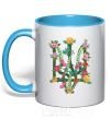 Mug with a colored handle Coat of arms with flowers sky-blue фото