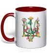Mug with a colored handle Coat of arms with flowers red фото
