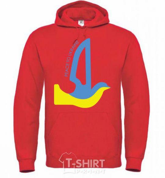 Men`s hoodie Peace to Ukraine - a dove of peace bright-red фото