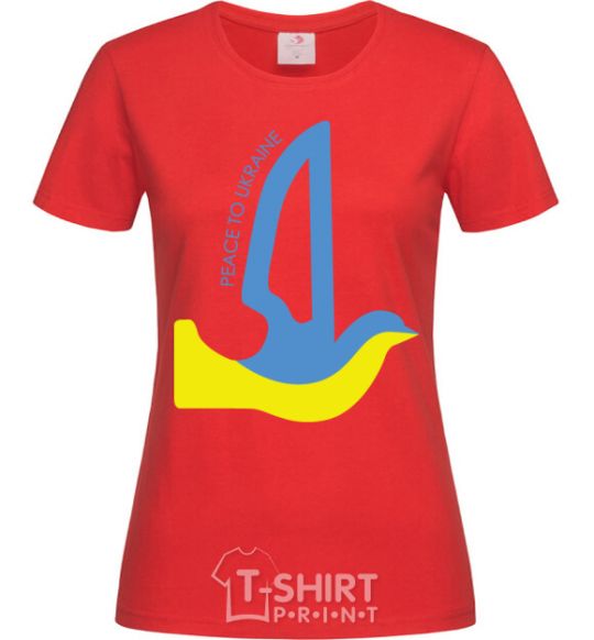 Women's T-shirt Peace to Ukraine - a dove of peace red фото