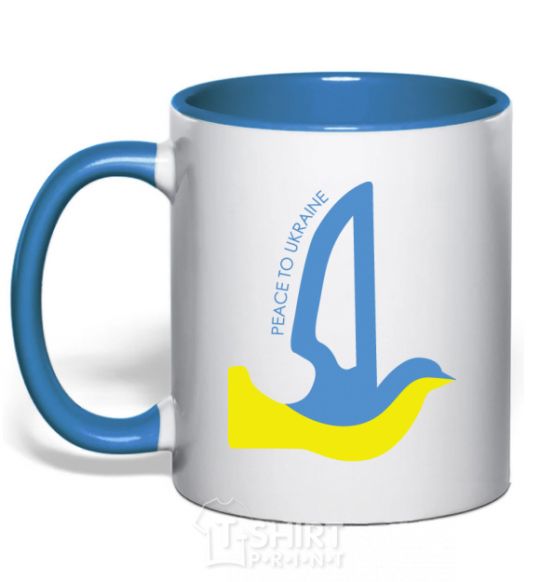 Mug with a colored handle Peace to Ukraine - a dove of peace royal-blue фото