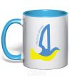 Mug with a colored handle Peace to Ukraine - a dove of peace sky-blue фото