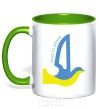 Mug with a colored handle Peace to Ukraine - a dove of peace kelly-green фото