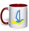 Mug with a colored handle Peace to Ukraine - a dove of peace red фото