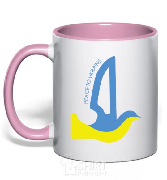 Mug with a colored handle Peace to Ukraine - a dove of peace light-pink фото