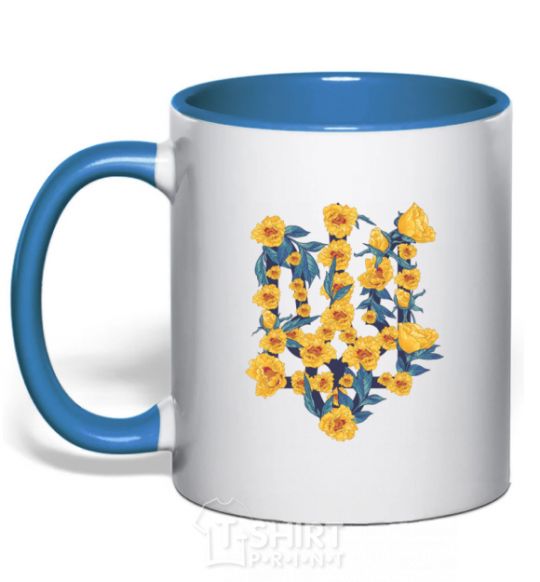 Чашка с цветной ручкой Герб з жовтими квітками Ярко-синий фото