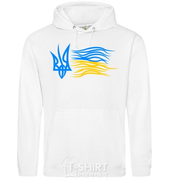 Men`s hoodie Coat of Arms and Flag of Ukraine White фото