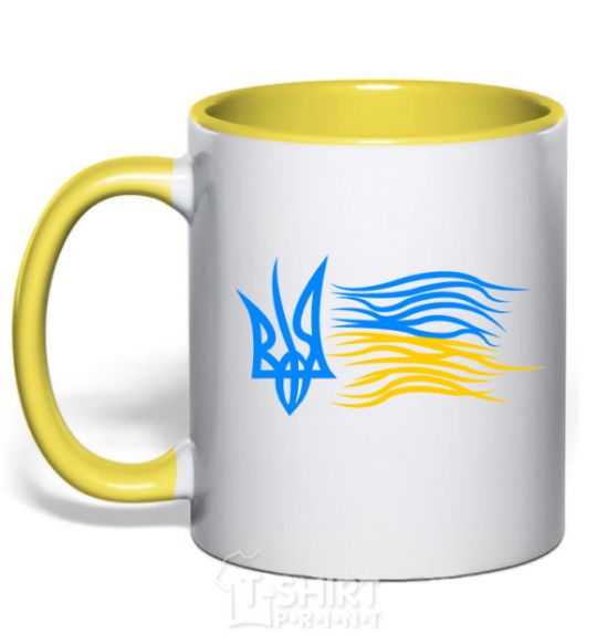 Mug with a colored handle Coat of Arms and Flag of Ukraine yellow фото