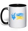 Mug with a colored handle Coat of Arms and Flag of Ukraine black фото