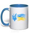 Mug with a colored handle Coat of Arms and Flag of Ukraine royal-blue фото