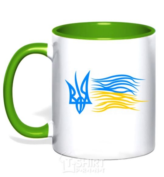 Mug with a colored handle Coat of Arms and Flag of Ukraine kelly-green фото