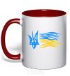 Mug with a colored handle Coat of Arms and Flag of Ukraine red фото