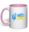 Mug with a colored handle Coat of Arms and Flag of Ukraine light-pink фото