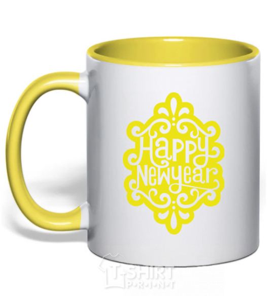 Mug with a colored handle HNY yellow фото