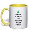 Mug with a colored handle KEEP CALM AND HAPPY NEW YEAR yellow фото