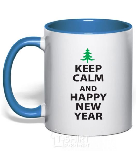 Чашка с цветной ручкой Надпись KEEP CALM AND HAPPY NEW YEAR Ярко-синий фото
