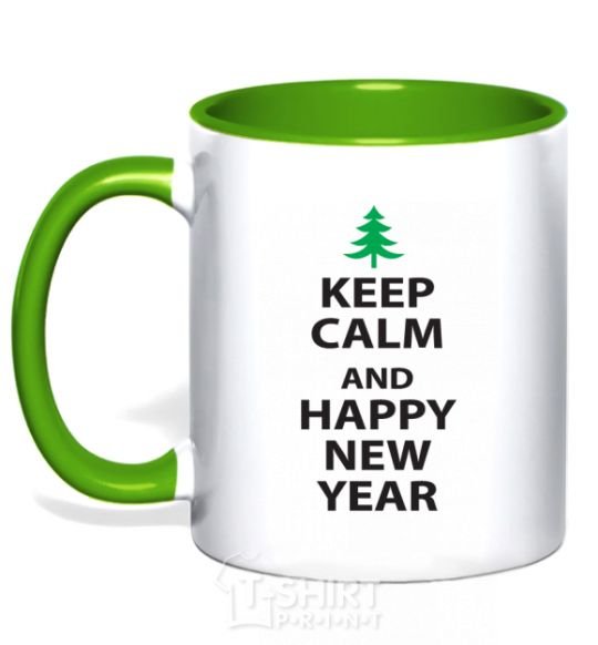Mug with a colored handle KEEP CALM AND HAPPY NEW YEAR kelly-green фото