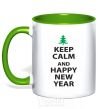 Mug with a colored handle KEEP CALM AND HAPPY NEW YEAR kelly-green фото
