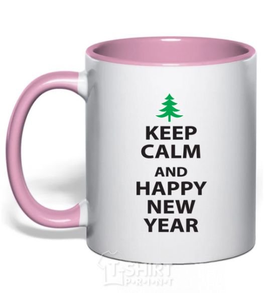Чашка с цветной ручкой Надпись KEEP CALM AND HAPPY NEW YEAR Нежно розовый фото