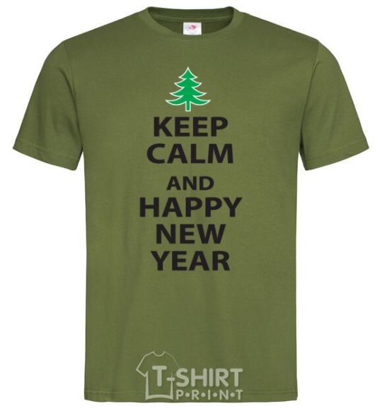 Men's T-Shirt KEEP CALM AND HAPPY NEW YEAR millennial-khaki фото