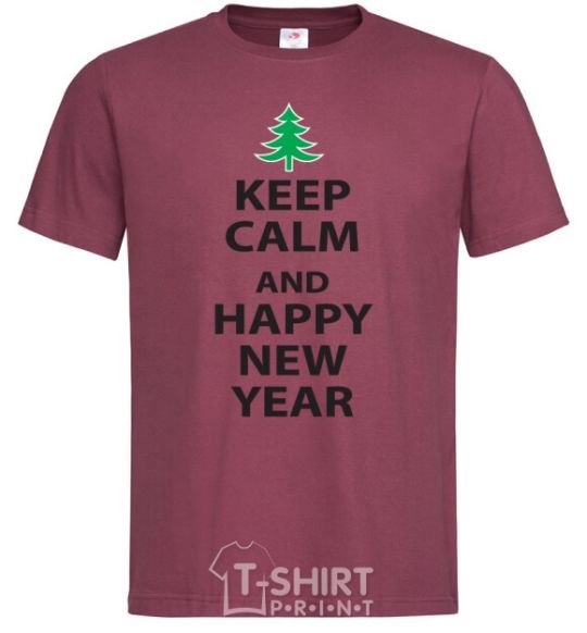 Men's T-Shirt KEEP CALM AND HAPPY NEW YEAR burgundy фото