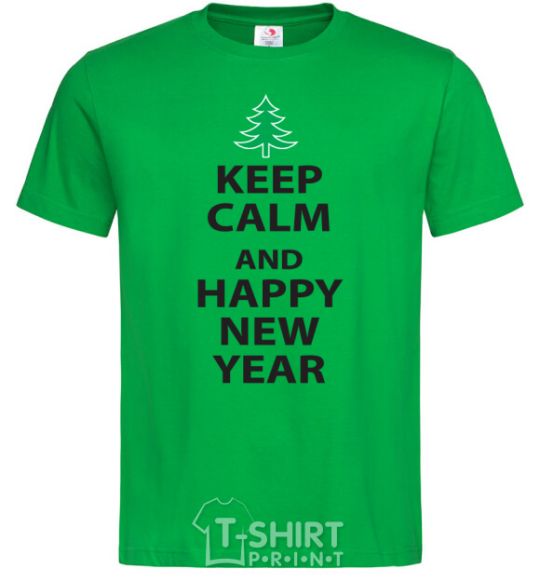 Мужская футболка Надпись KEEP CALM AND HAPPY NEW YEAR Зеленый фото