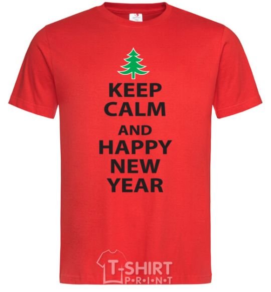 Мужская футболка Надпись KEEP CALM AND HAPPY NEW YEAR Красный фото