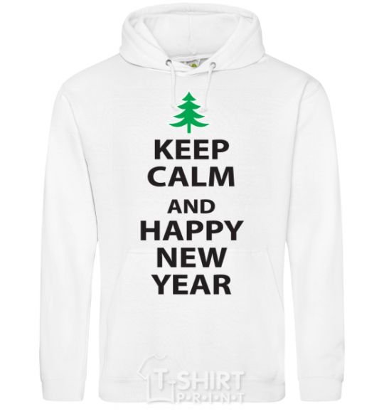 Men`s hoodie KEEP CALM AND HAPPY NEW YEAR White фото