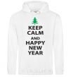 Men`s hoodie KEEP CALM AND HAPPY NEW YEAR White фото