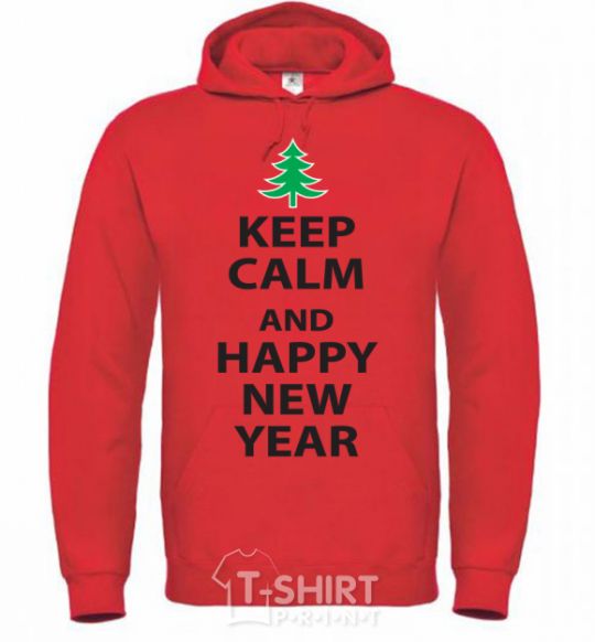 Men`s hoodie KEEP CALM AND HAPPY NEW YEAR bright-red фото