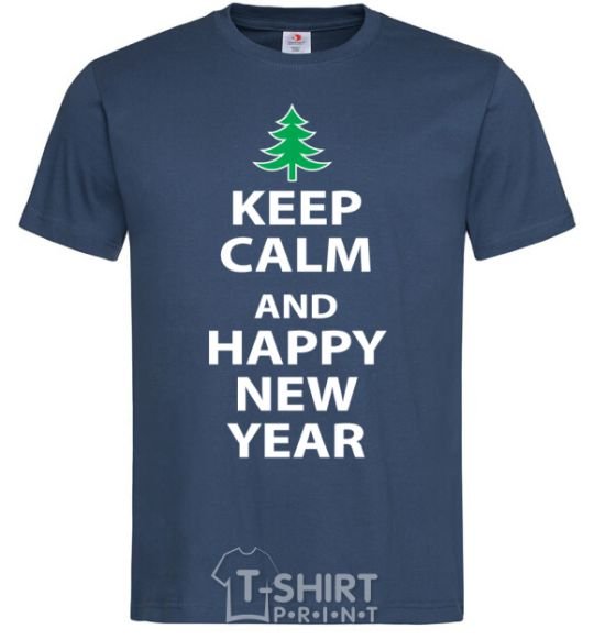 Мужская футболка Надпись KEEP CALM AND HAPPY NEW YEAR Темно-синий фото