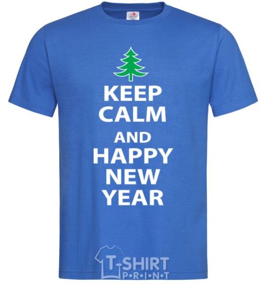 Мужская футболка Надпись KEEP CALM AND HAPPY NEW YEAR Ярко-синий фото
