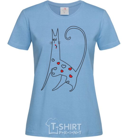 Women's T-shirt SHOCKED KITTY sky-blue фото