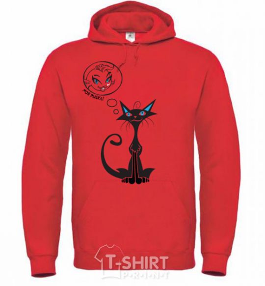 Men`s hoodie DREAMY CAT bright-red фото