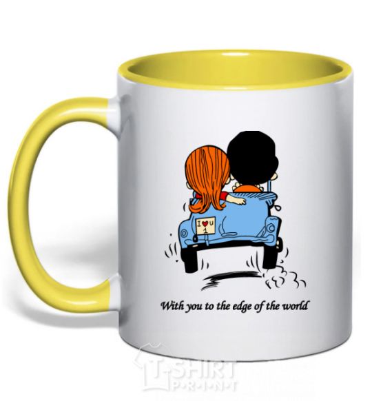 Mug with a colored handle TO THE ENDS OF THE EARTH WITH YOU yellow фото