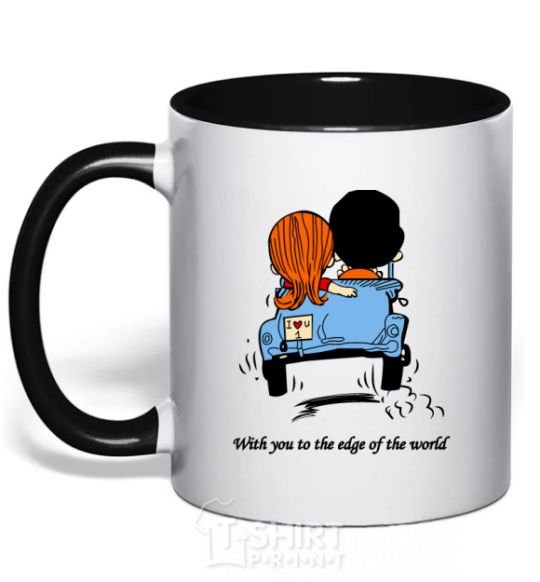 Mug with a colored handle TO THE ENDS OF THE EARTH WITH YOU black фото