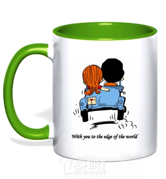 Mug with a colored handle TO THE ENDS OF THE EARTH WITH YOU kelly-green фото