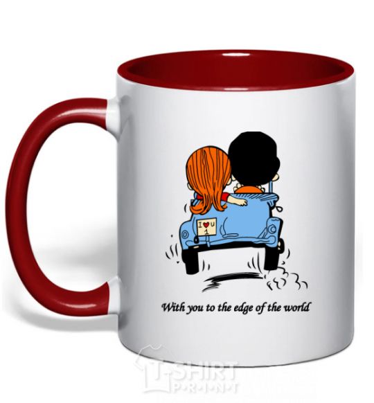 Mug with a colored handle TO THE ENDS OF THE EARTH WITH YOU red фото