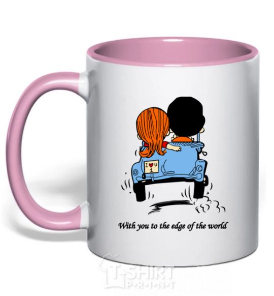 Mug with a colored handle TO THE ENDS OF THE EARTH WITH YOU light-pink фото