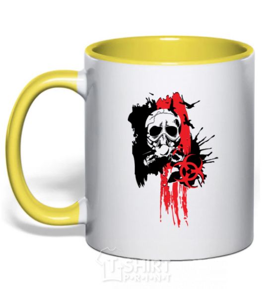 Mug with a colored handle Skull drawing yellow фото