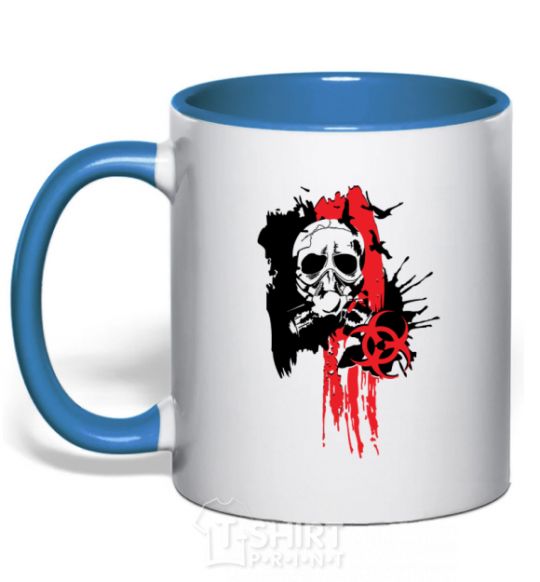 Mug with a colored handle Skull drawing royal-blue фото