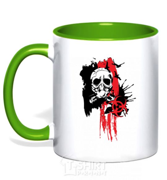 Mug with a colored handle Skull drawing kelly-green фото