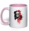 Mug with a colored handle Skull drawing light-pink фото