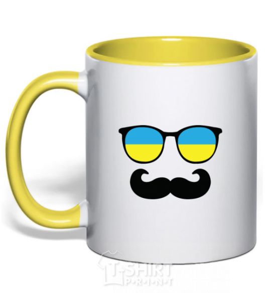 Mug with a colored handle Glasses yellow фото