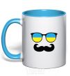 Mug with a colored handle Glasses sky-blue фото