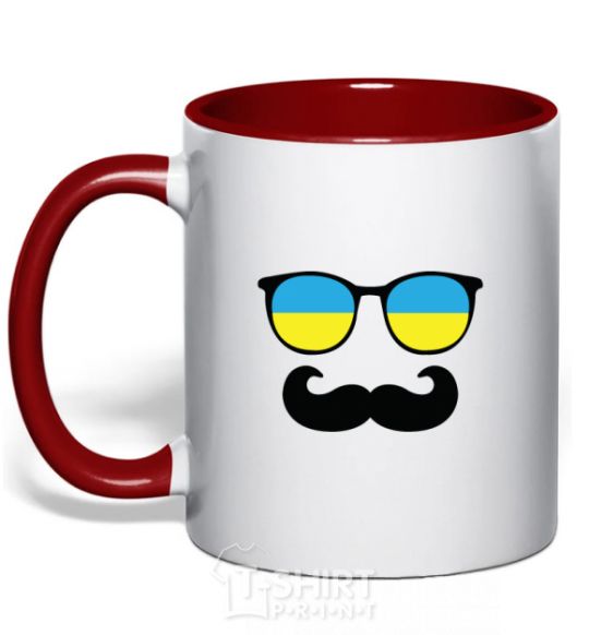 Mug with a colored handle Glasses red фото